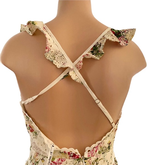 Indikah by Angel Biba Floral Eyelet Apron Mini Dress Size Small - Picture 9 of 11